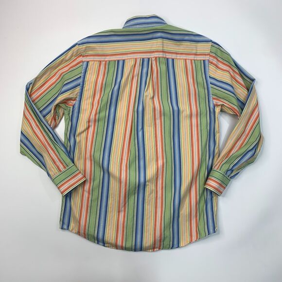 Indigo Palms Shirt Mens S Small Colorful Striped Button Down Flip Cuff Cotton - Picture 8 of 11